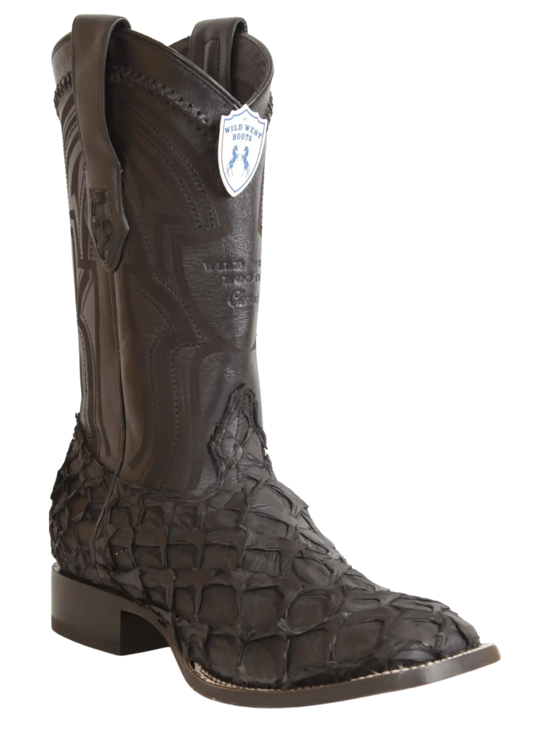Wild West 2824L1069 Men's Matte Black Genuine Pirarucu Ranch Toe Cowboy Boots