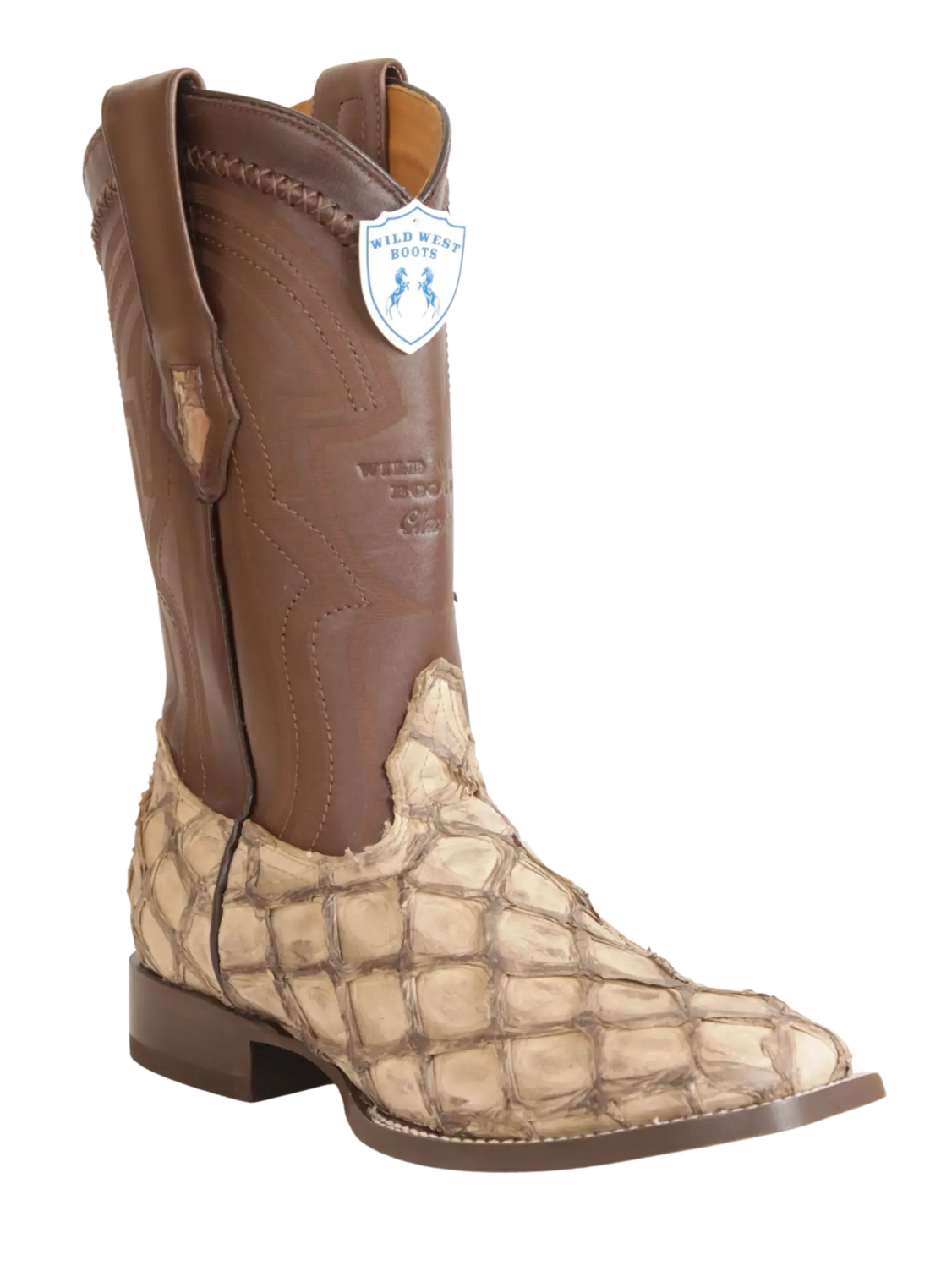 Wild West 2824L1072 Men's Mocha Genuine Pirarucu Ranch Toe Cowboy Boots