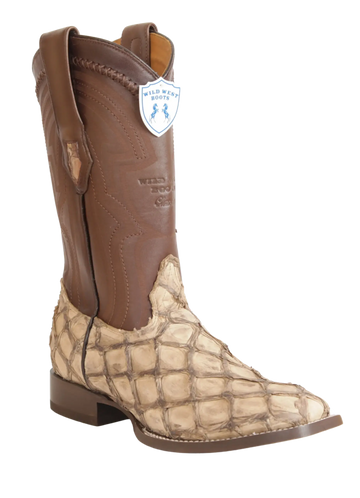 Wild West 2824L1072 Men's Mocha Genuine Pirarucu Ranch Toe Cowboy Boots
