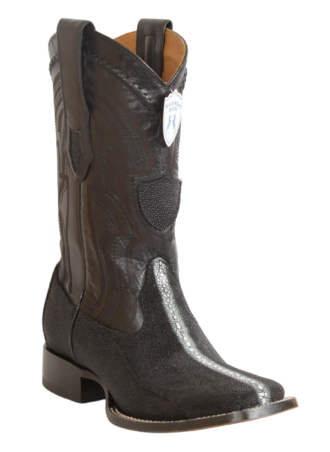 Wild West 2824L1105 Men's Black Genuine Rowstone Stingray Ranch Toe Cowboy Boots