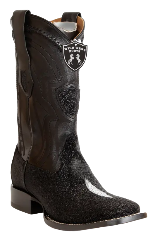 Wild West 2824L1205 Men's Black Genuine Single Stone Stingray Ranch Toe Cowboy Boots