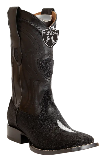 Wild West 2824L1205 Men's Black Genuine Single Stone Stingray Ranch Toe Cowboy Boots