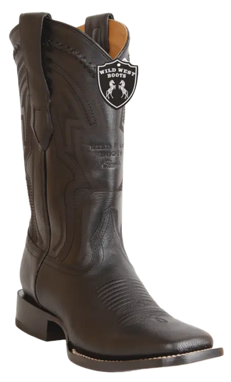 Wild West 2824L2705 Men's Black Genuine Leather Ranch Toe Cowboy Boots