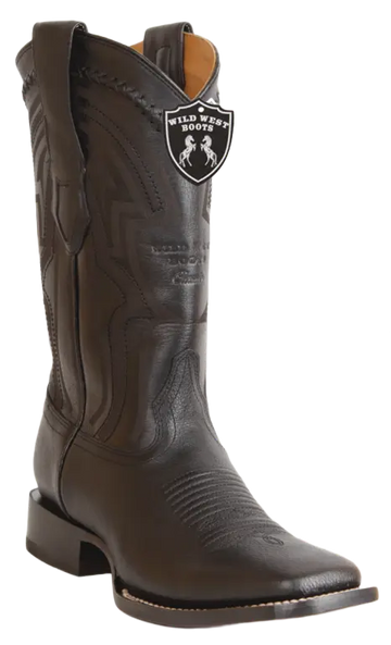 Wild West 2824L2705 Men's Black Genuine Leather Ranch Toe Cowboy Boots