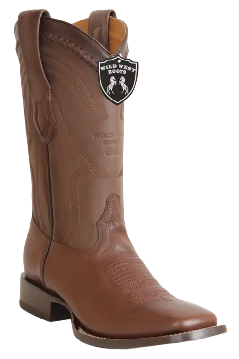 Wild West 2824L2707 Men's Brown Genuine Leather Ranch Toe Cowboy Boots