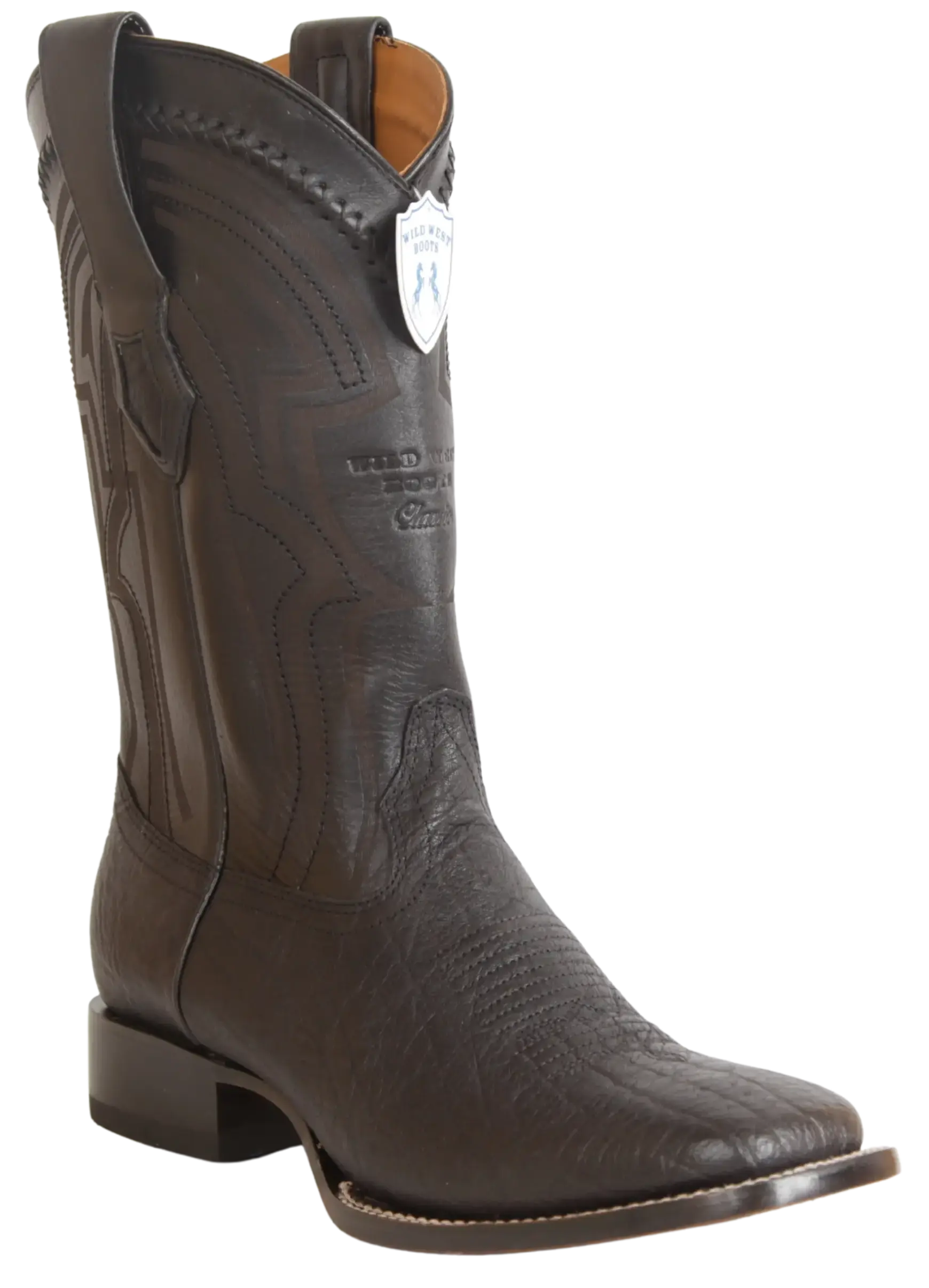 Wild West 2824L3105 Men's Black Genuine Leather Ranch Toe Cowboy Boots