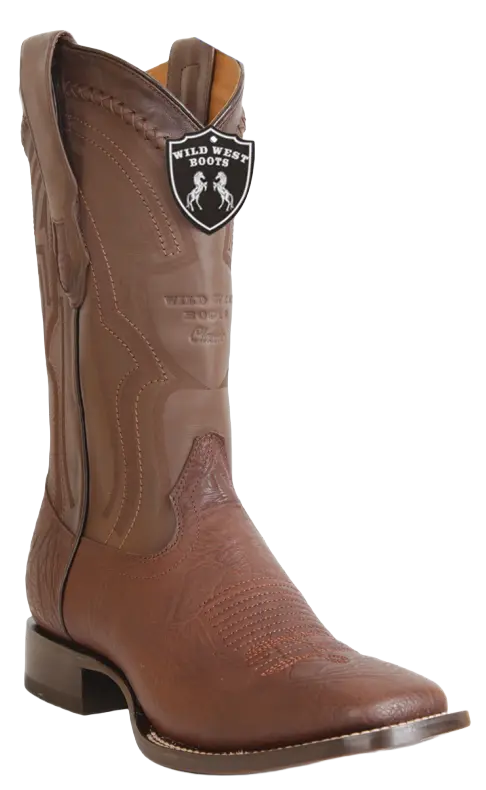 Wild West 2824L3107 Men's Brown Genuine Leather Ranch Toe Cowboy Boots