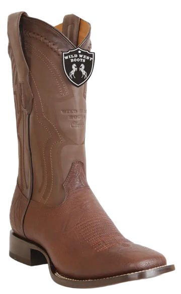 Wild West 2824L3107 Men's Brown Genuine Leather Ranch Toe Cowboy Boots