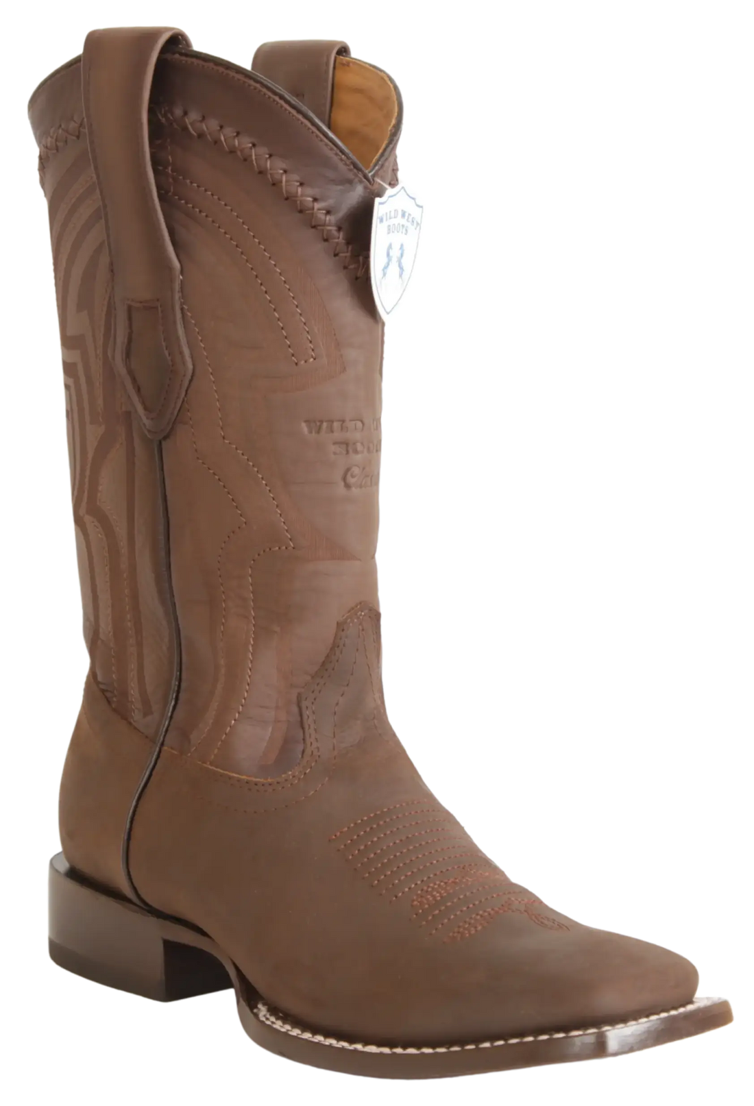 Wild West 2824L6207 Men's Brown Genuine Leather Ranch Toe Cowboy Boots