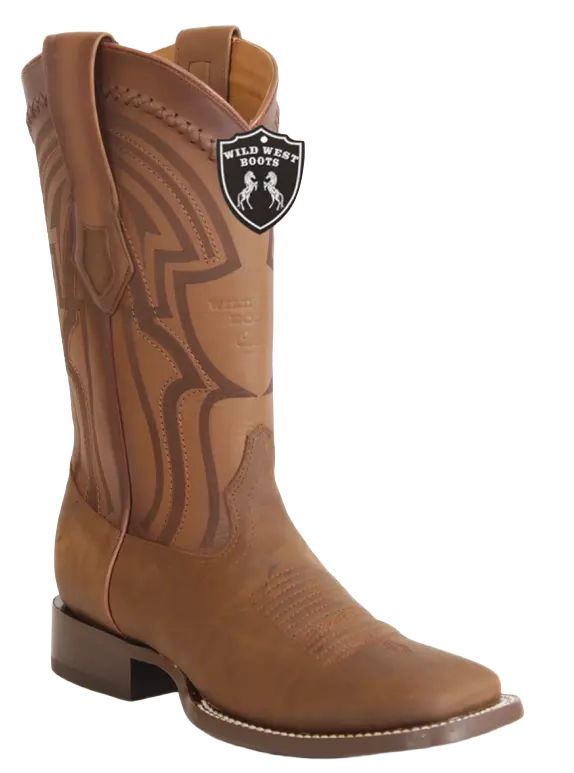 Wild West 2824L6231 Men's Tan Genuine Leather Ranch Toe Cowboy Boots