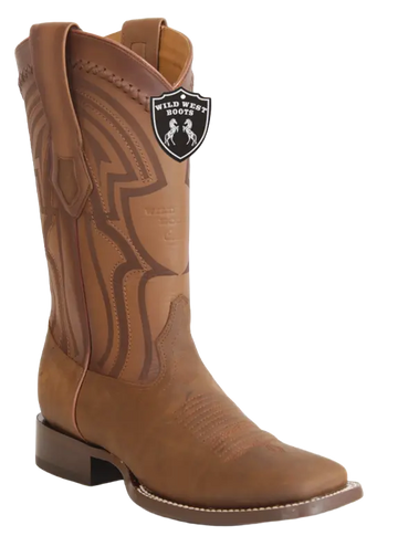 Wild West 2824L6231 Men's Tan Genuine Leather Ranch Toe Cowboy Boots
