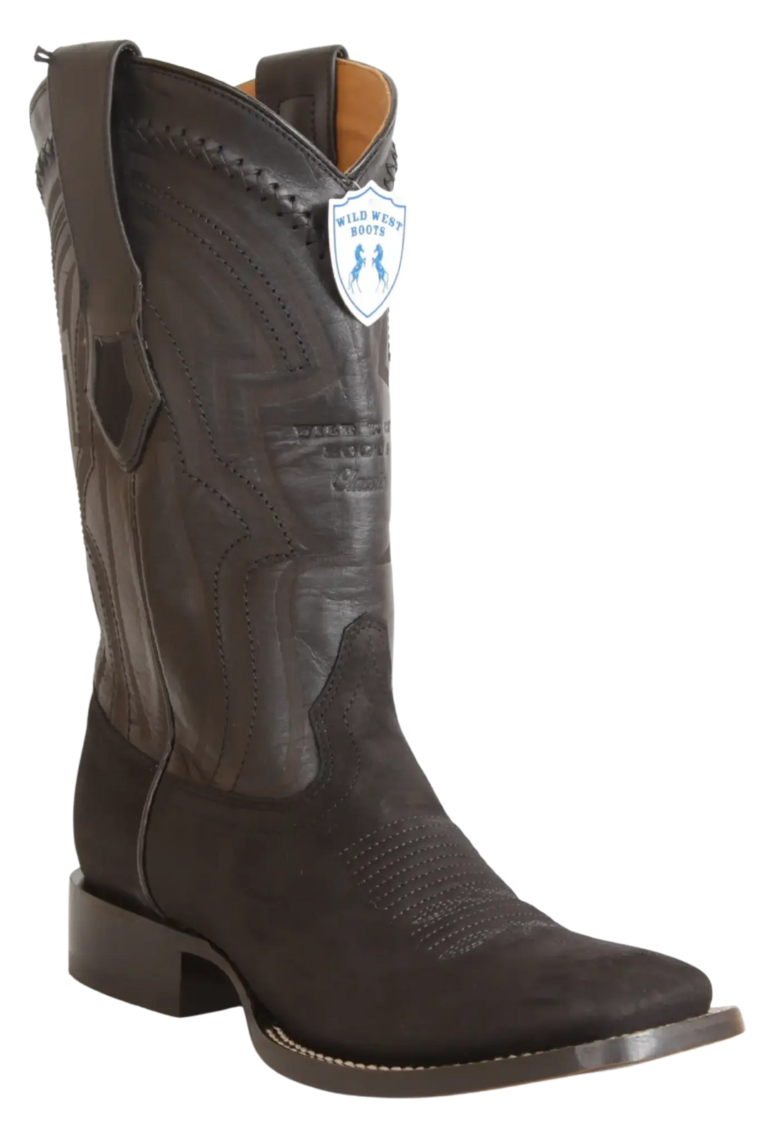 Wild West 2824L6305 Men's Black Genuine Leather Ranch Toe Cowboy Boots