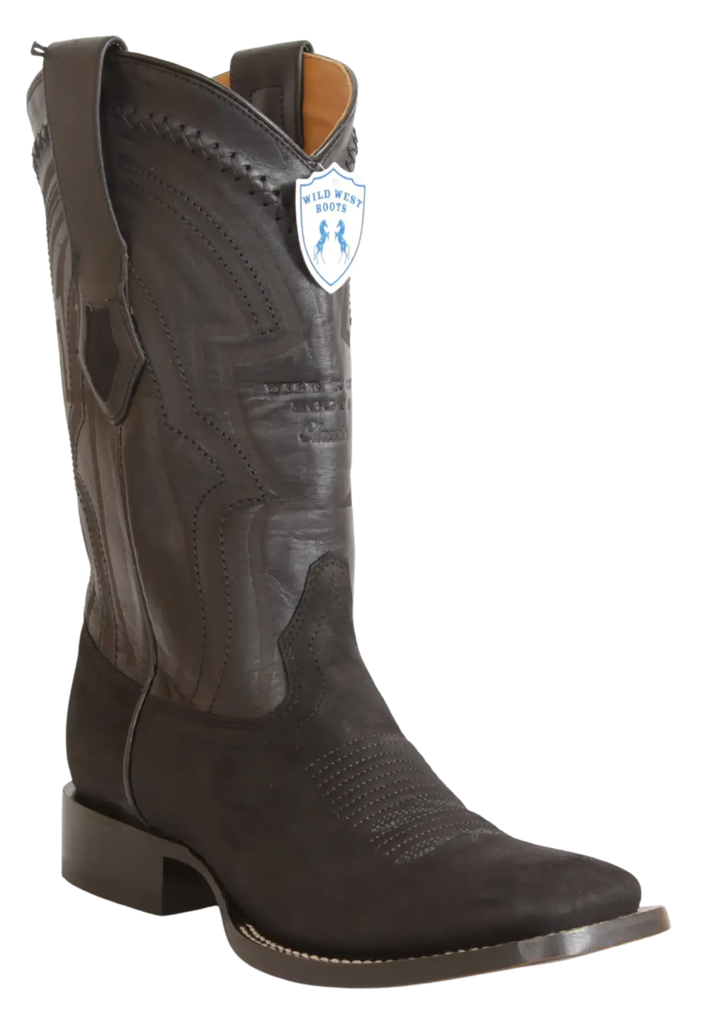 Wild West 2824L6305 Men's Black Genuine Leather Ranch Toe Cowboy Boots