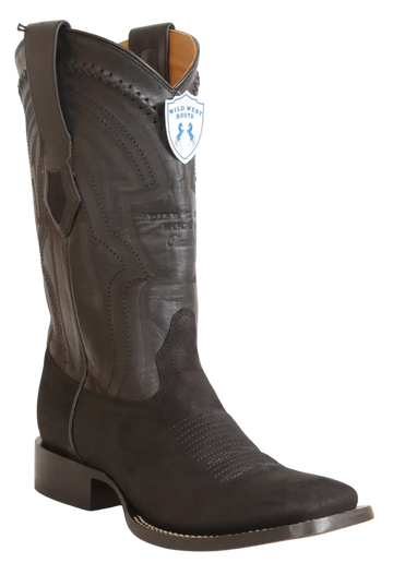 Wild West 2824L6305 Men's Black Genuine Leather Ranch Toe Cowboy Boots