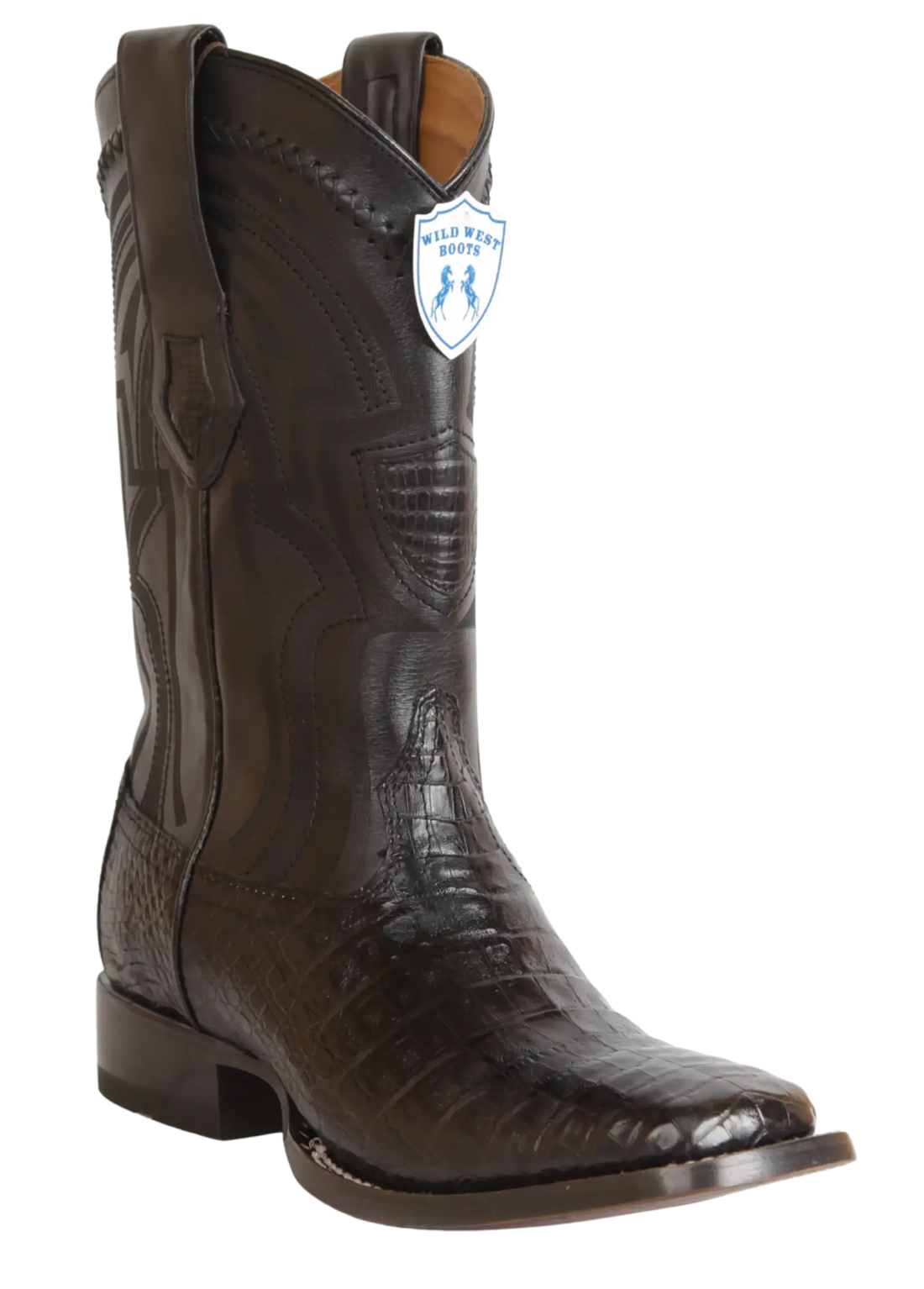 Wild West 2824L8205 Men's Black Genuine Caiman Crocodile Belly Ranch Toe Cowboy Boots
