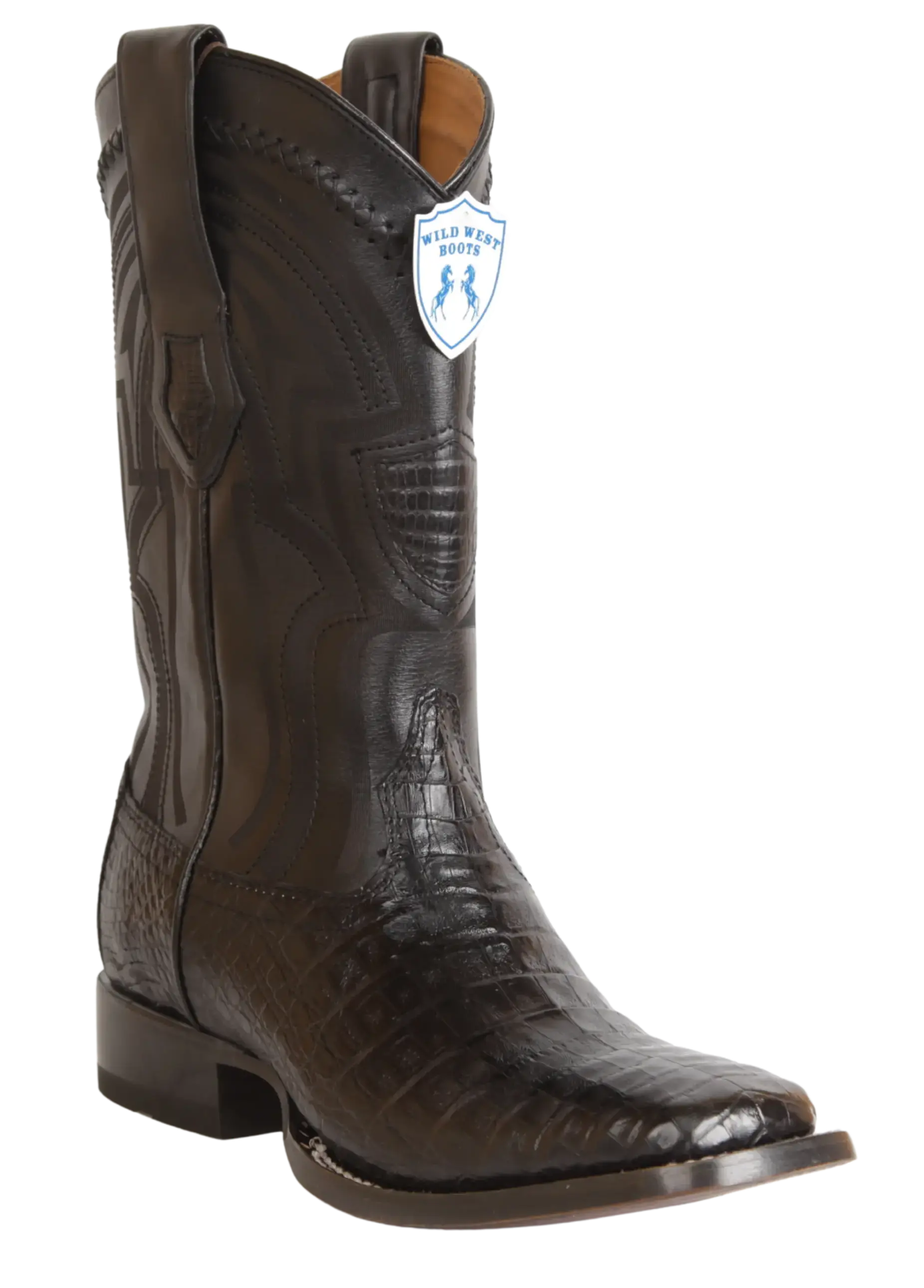Wild West 2824L8205 Men's Black Genuine Caiman Crocodile Belly Ranch Toe Cowboy Boots