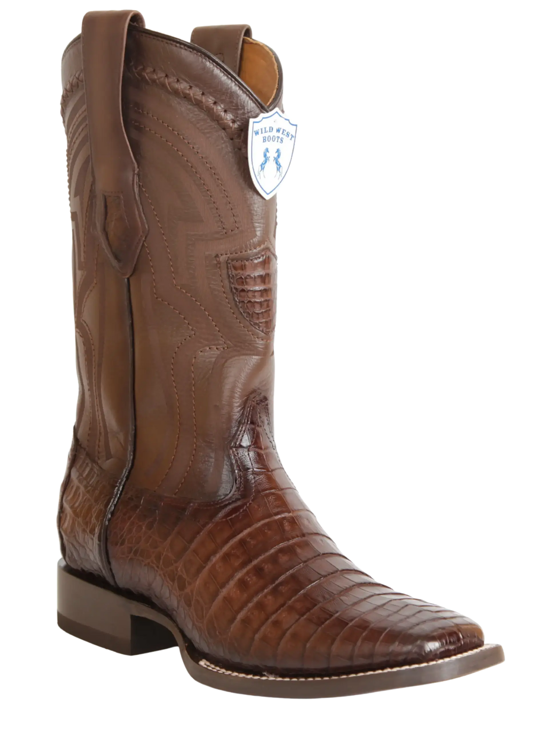 Wild West 2824L8216 Men's Faded Brown Genuine Caiman Crocodile Belly Ranch Toe Cowboy Boots