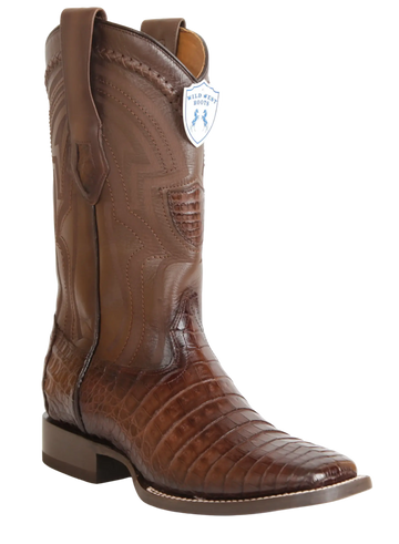 Wild West 2824L8216 Men's Faded Brown Genuine Caiman Crocodile Belly Ranch Toe Cowboy Boots