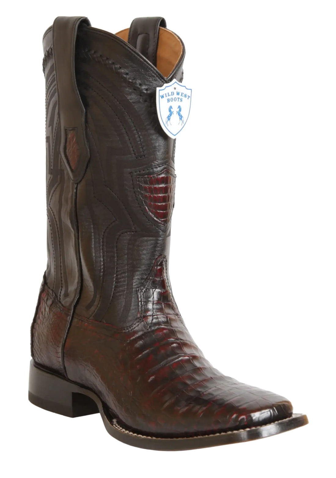 Wild West 2824L8218 Men's Black Cherry Genuine Caiman Crocodile Belly Ranch Toe Cowboy Boots