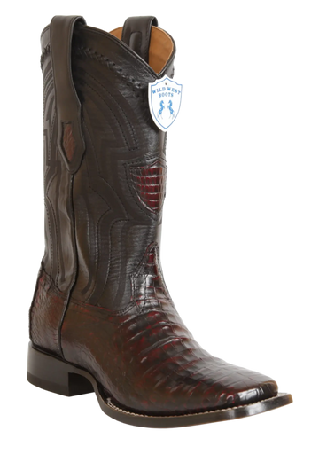 Wild West 2824L8218 Men's Black Cherry Genuine Caiman Crocodile Belly Ranch Toe Cowboy Boots