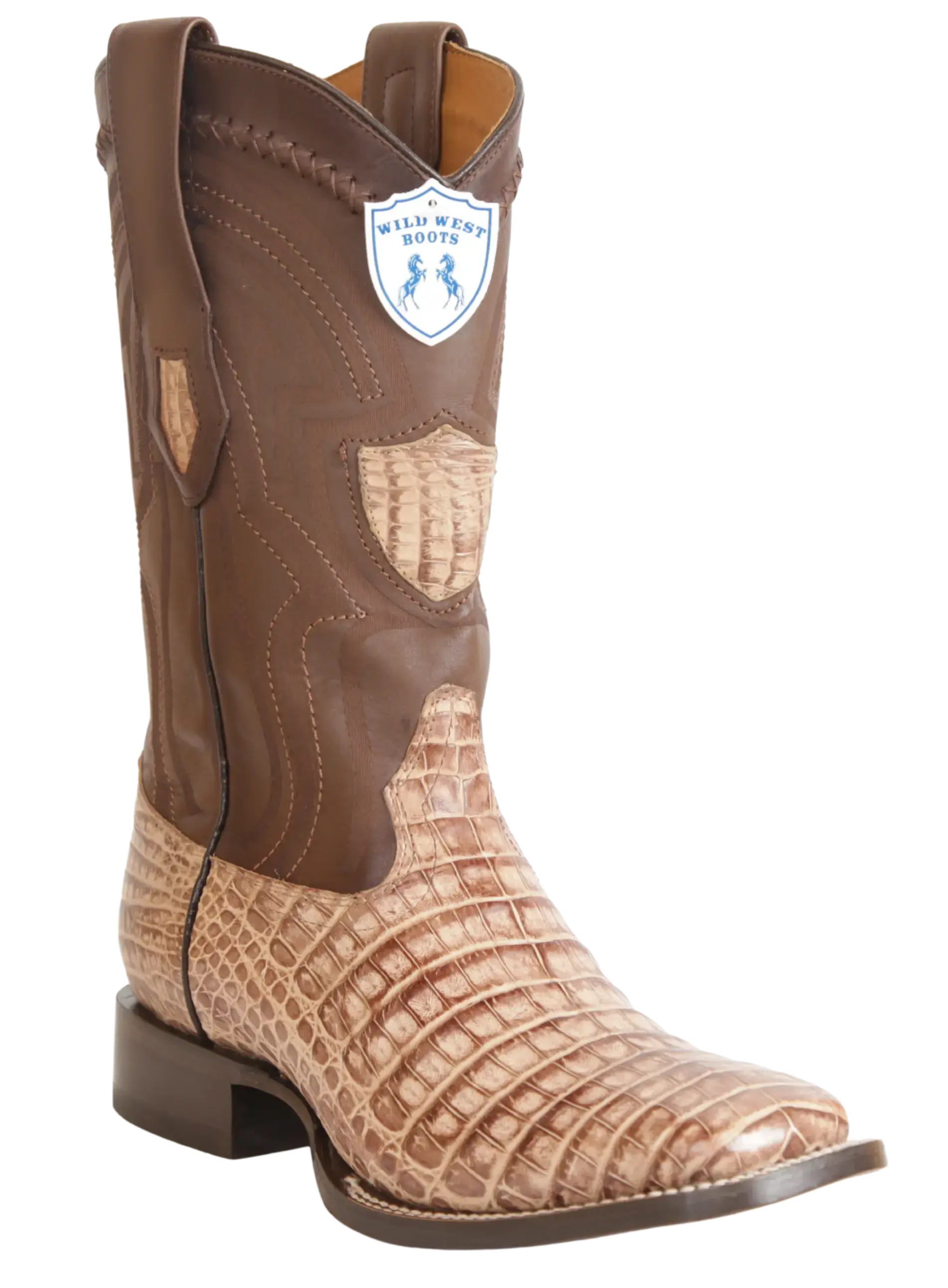 Wild West 2824L8272 Men's Mocha Genuine Caiman Crocodile Belly Ranch Toe Cowboy Boots
