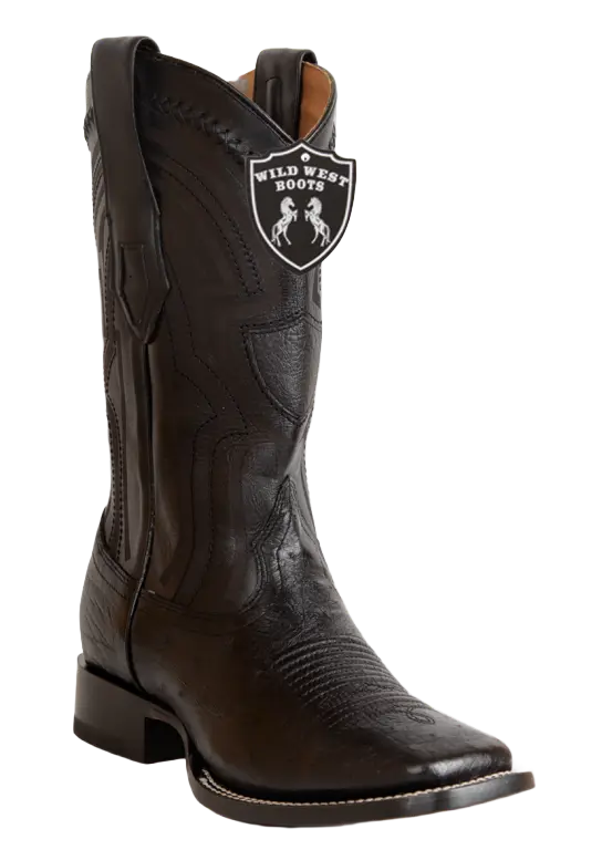 Wild West 2824L9705 Men's Black Genuine Smooth Ostrich Ranch Toe Cowboy Boots