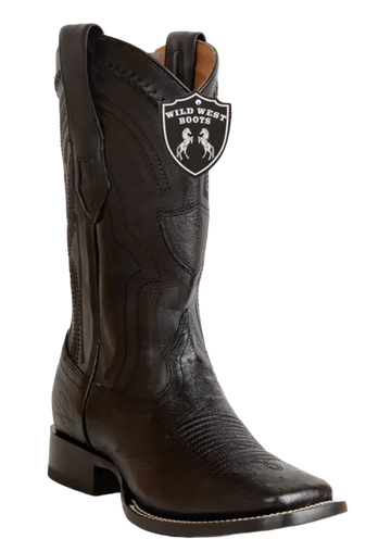 Wild West 2824L9705 Men's Black Genuine Smooth Ostrich Ranch Toe Cowboy Boots