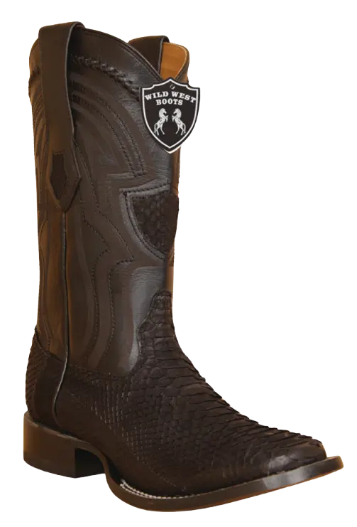 Wild West 2824LN5705 Men's Nubuck Black Genuine Python Ranch Toe Cowboy Boots