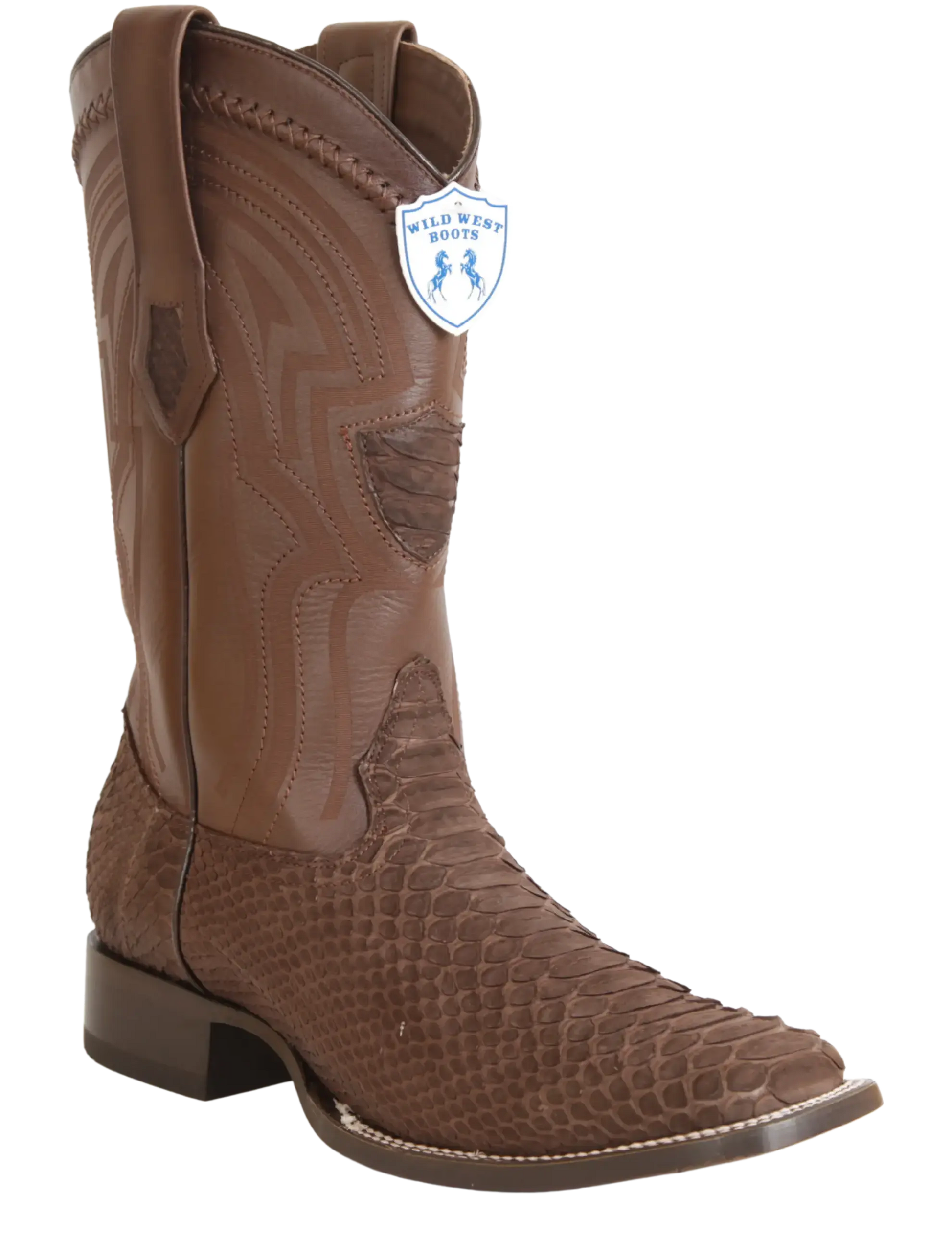 Wild West 2824LN5707 Men's Nubuck Brown Genuine Python Ranch Toe Cowboy Boots