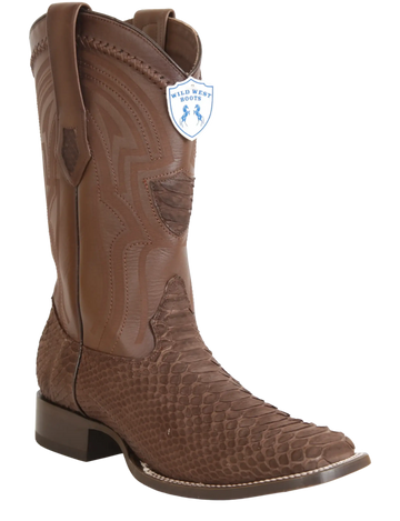 Wild West 2824LN5707 Men's Nubuck Brown Genuine Python Ranch Toe Cowboy Boots