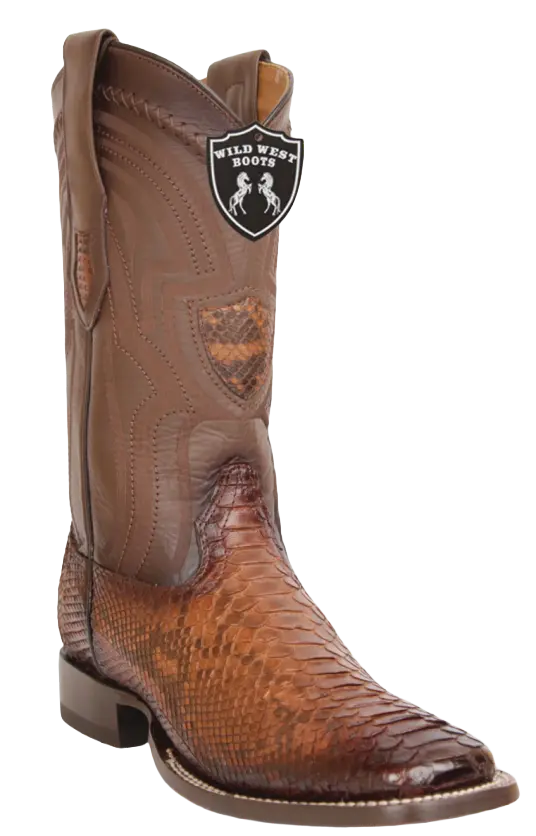 Wild West 2824L5766 Men's Faded Porto Brown Genuine Python Ranch Toe Cowboy Boots