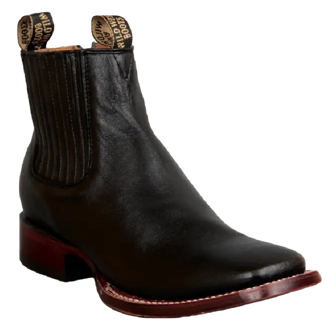 Wild West 282BC8305 Women's Black Genuine Leather Ranch Toe Short Boots