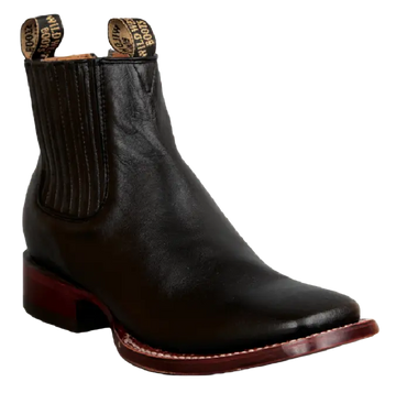 Wild West 282BC8305 Women's Black Genuine Leather Ranch Toe Short Boots