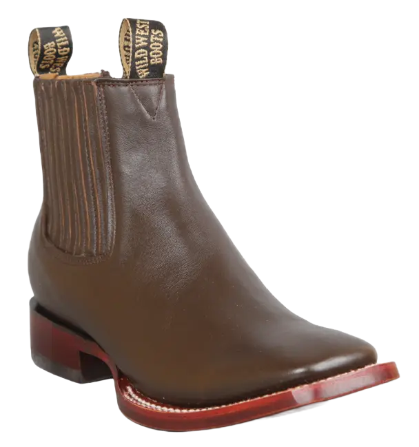 Wild West 282BC8307 Women's Brown Genuine Leather Ranch Toe Short Boots