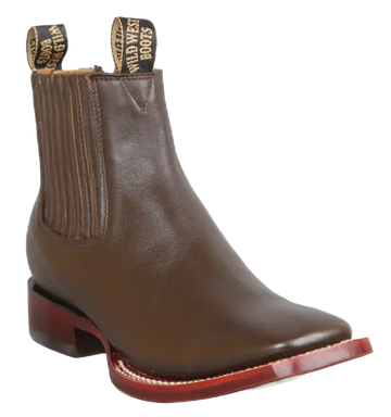 Wild West 282BC8307 Women's Brown Genuine Leather Ranch Toe Short Boots