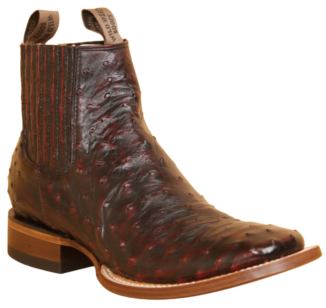 Wild West 282BIC0318 Women's Black Cherry Genuine Ostrich Ranch Toe Short Boots Suit Essence