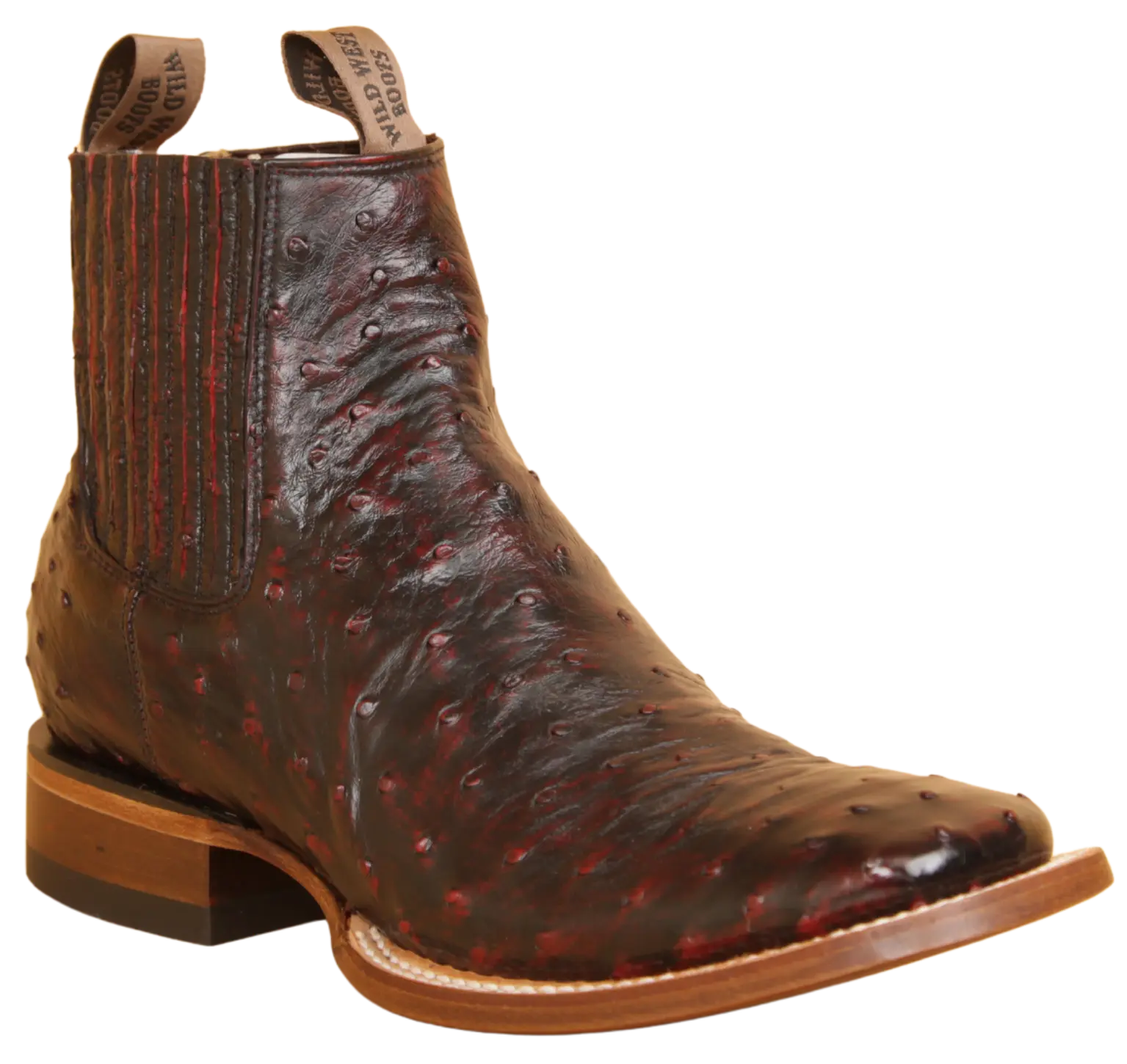 Wild West 282BIC0318 Women's Black Cherry Genuine Ostrich Ranch Toe Short Boots Suit Essence