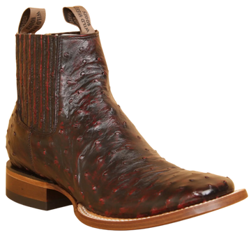 Wild West 282BIC0318 Women's Black Cherry Genuine Ostrich Ranch Toe Short Boots Suit Essence