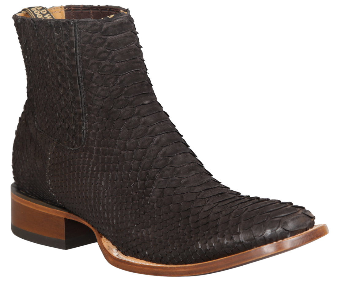 Wild West 282BICN5705 Women's Black Genuine Python Ranch Toe Short Boots Suit Essence