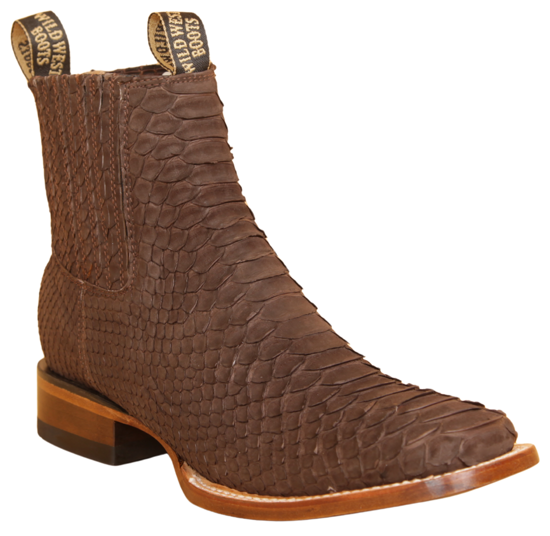 Wild West 282BICN5707 Women's Brown Genuine Python Ranch Toe Short Boots Suit Essence