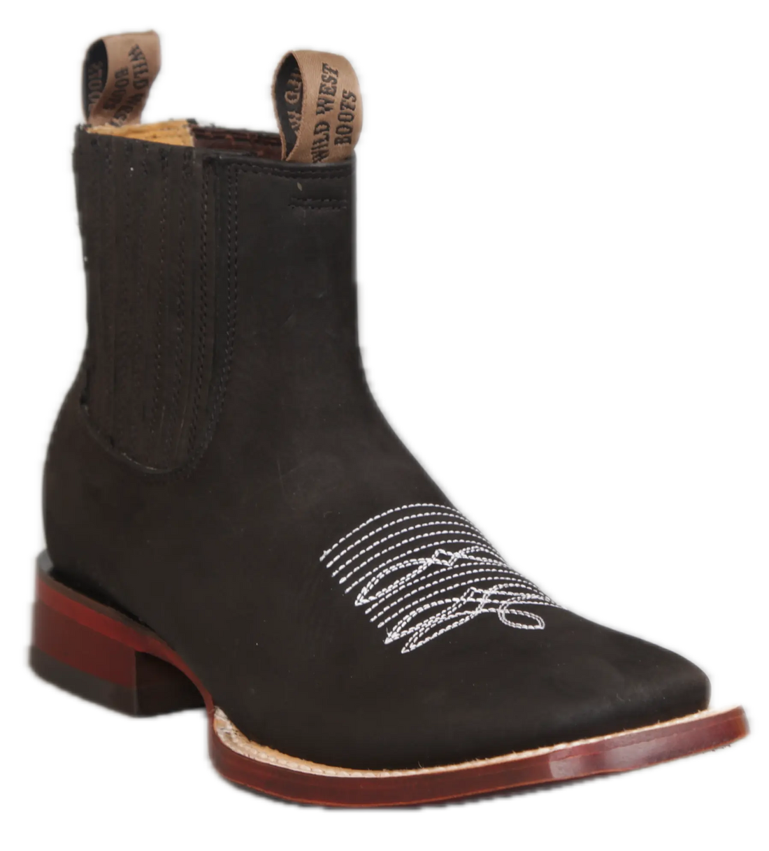 Wild West 282BM26305 Women's Black Genuine Leather Ranch Toe Short Boots Suit Essence