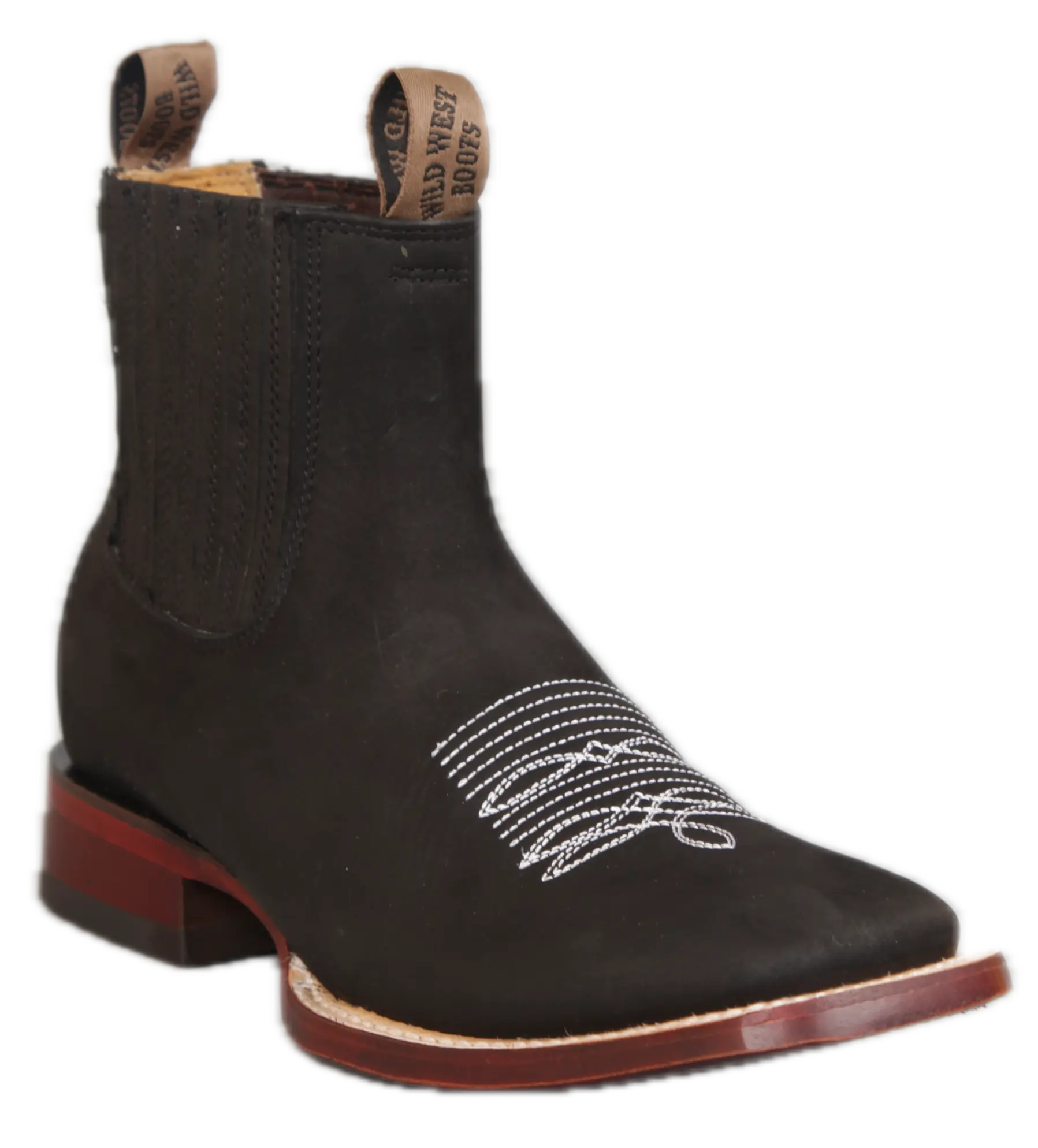 Wild West 282BM26305 Women's Black Genuine Leather Ranch Toe Short Boots Suit Essence