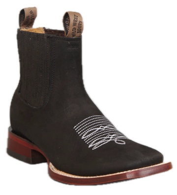 Wild West 282BM26305 Women's Black Genuine Leather Ranch Toe Short Boots Suit Essence