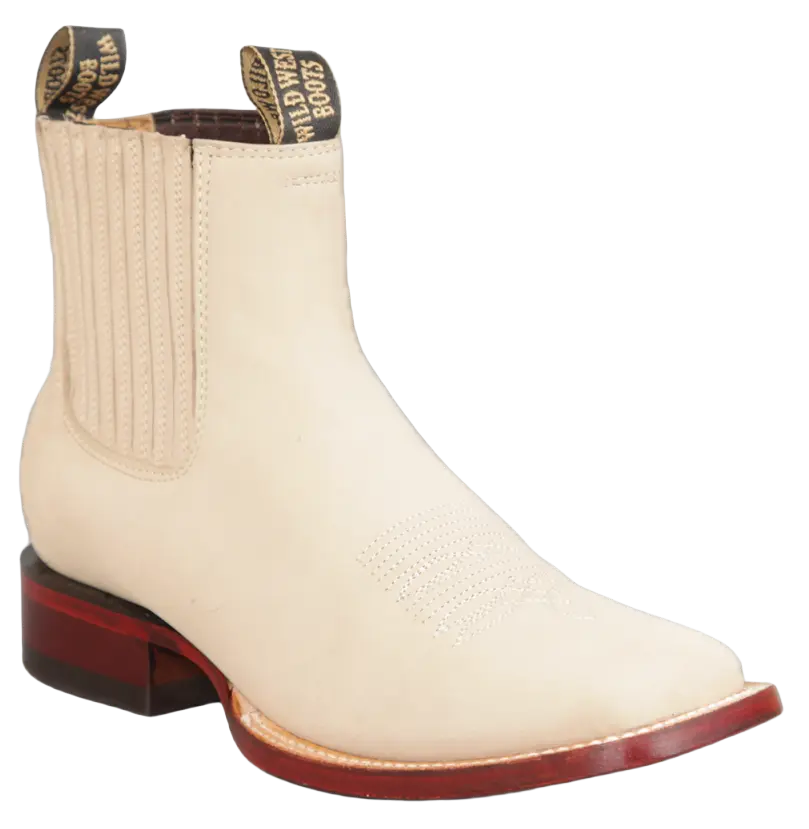 Wild West 282BM6304 Women's Winter White Genuine Leather Ranch Toe Short Boots