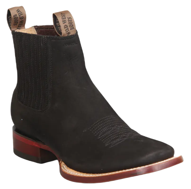 Wild West 282BM6305 Women's Black Genuine Leather Ranch Toe Short Boots
