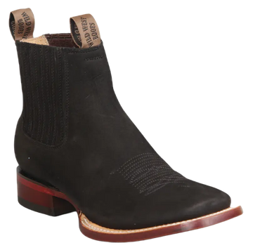 Wild West 282BM6305 Women's Black Genuine Leather Ranch Toe Short Boots