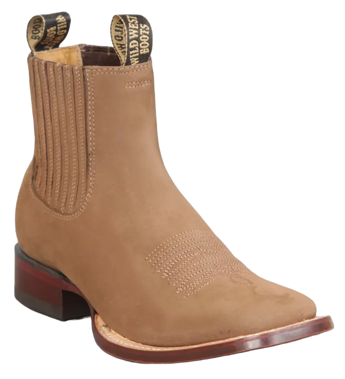 Wild West 282BM6361 Women's Taupe Genuine Leather Ranch Toe Short Boots