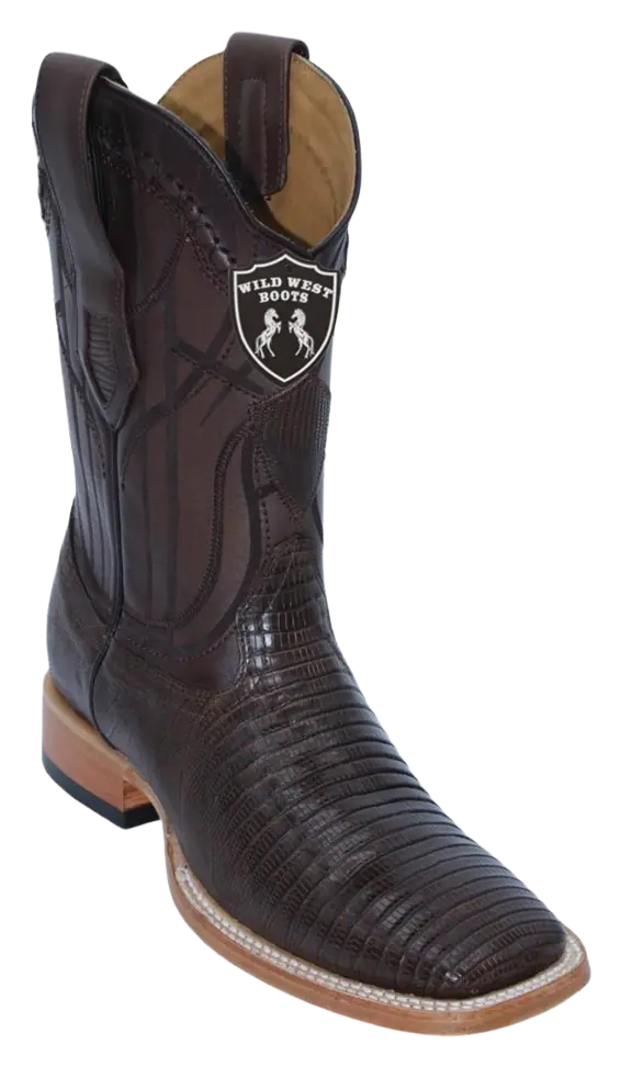 Wild West 284L0716 Men's Faded Brown Genuine Teju Lizard Ranch Toe Cowboy Boots