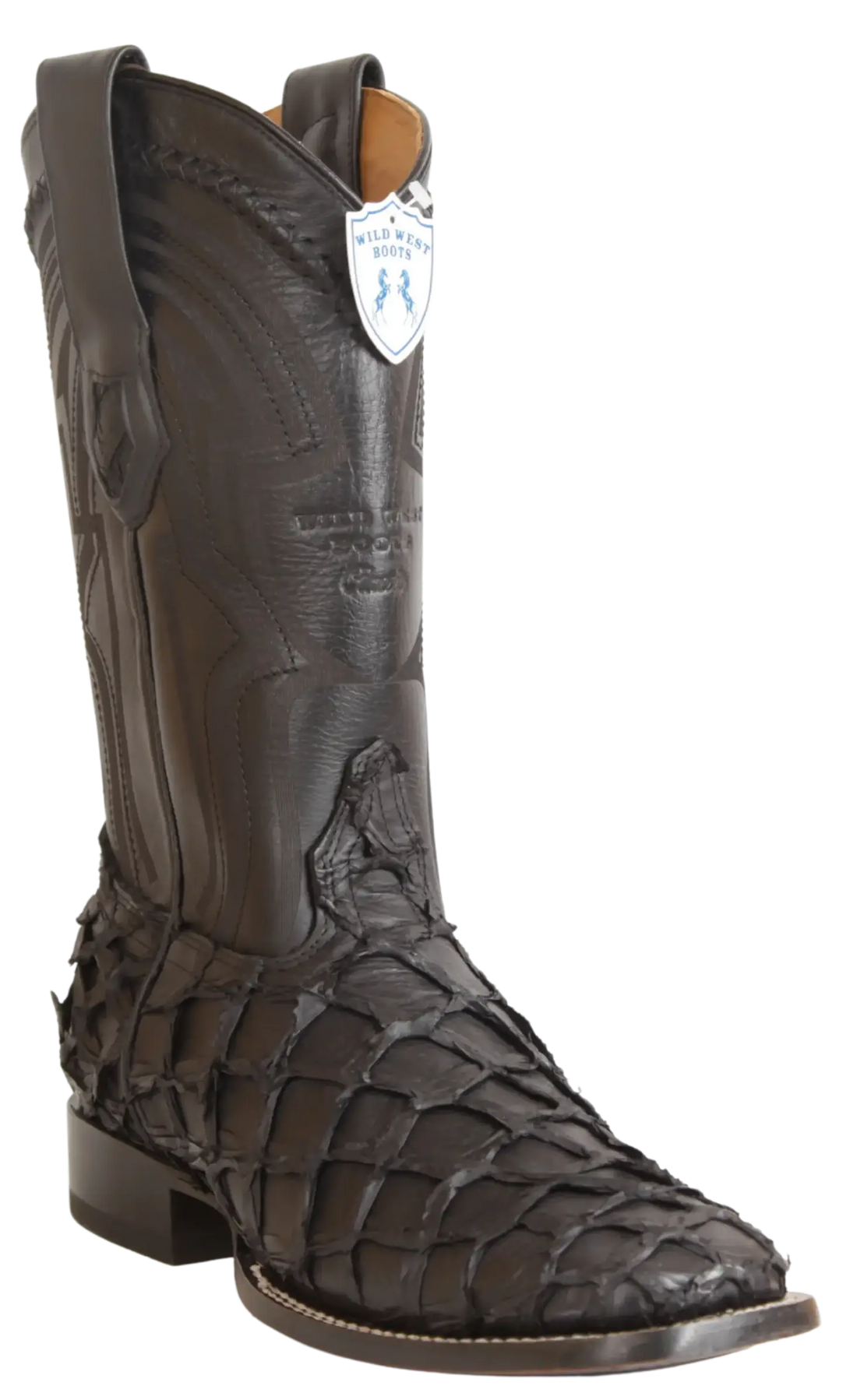 Wild West 284LH1069 Men's Matte Black Genuine Pirarucu Ranch Toe Cowboy Boots