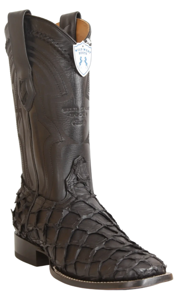 Wild West 284LH1069 Men's Matte Black Genuine Pirarucu Ranch Toe Cowboy Boots